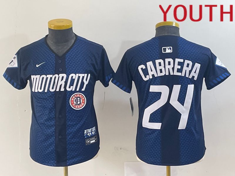 Youth Detroit Tigers #24 Cabrera Blue City Edition Nike 2024 MLB Jersey style 4->youth mlb jersey->Youth Jersey